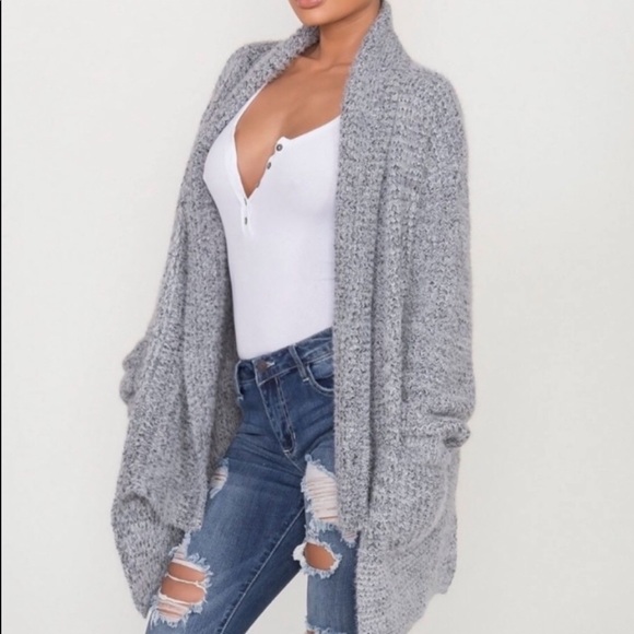 POL Mohair Waffle Cardigan- Gray - Picture 2 of 13